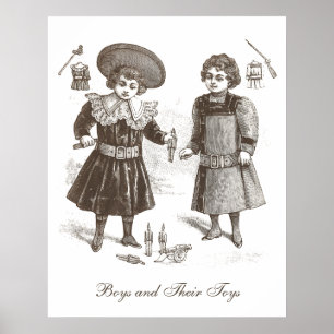 Jongens en speelgoed - Frans kleding Poster