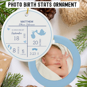 Jongens Foto Gepersonaliseerde Geboorteaankondigin Keramisch Ornament