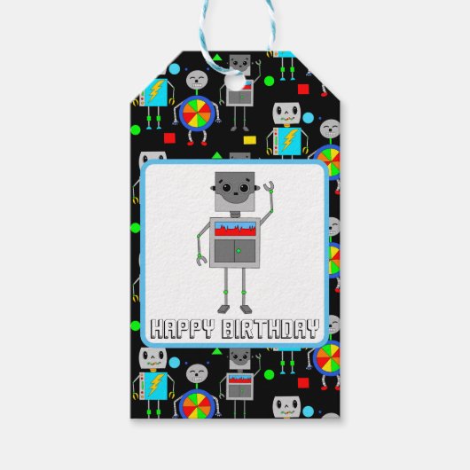 Jongen's geboortedag Robot aan en van Cadeaulabel (Voorkant)