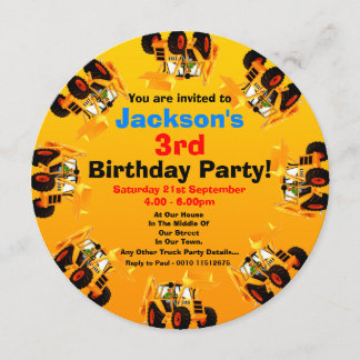 Jongens Geel Graafmachine 3e Verjaardags Bouw Fees Kaart