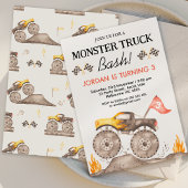 Jongens Gele Monster Truck Bash Verjaardag Kaart