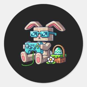 Jongens Gelukkige Paasdag Bunny Egg Video Game Gam Ronde Sticker
