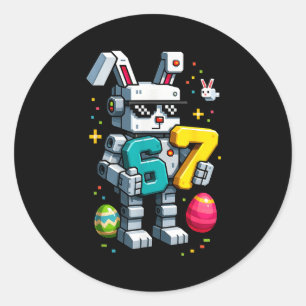 Jongens gelukkige pasen dag konijn ei 6 7 meme kin ronde sticker
