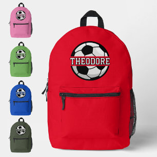 Jongens Gepersonaliseerde Naam Cool Red Soccer Foo Bedrukte Rugzak