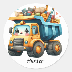 Jongens Gepersonaliseerde naam Dump Truck Ronde Sticker