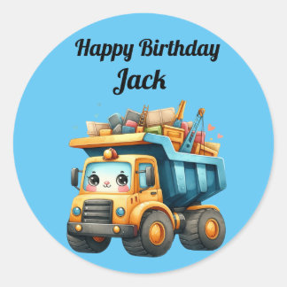 Jongen's gepersonaliseerde naam Happy Birthday Ronde Sticker