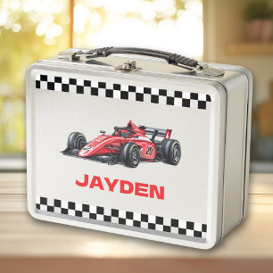 Jongens Gepersonaliseerde Naam Rode Raceauto Lunch