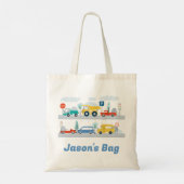Jongens Gepersonaliseerde Transportvoertuigen Canv Tote Bag (Achterkant)