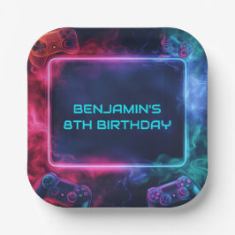 Jongens Gepersonaliseerde Video Gaming Neon Verjaa Papieren Bordje
