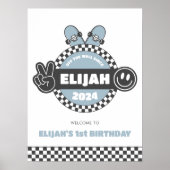 Jongens geruit Skateboard Groovy Hippie Verjaardag Poster (Voorkant)