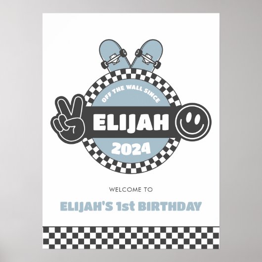 Jongens geruit Skateboard Groovy Hippie Verjaardag Poster (Voorkant)