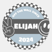 Jongens geruit Skateboard Groovy Hippie Verjaardag Ronde Sticker (Voorkant)