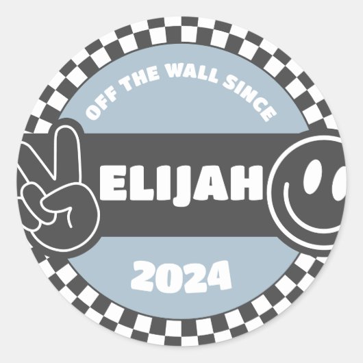 Jongens geruit Skateboard Groovy Hippie Verjaardag Ronde Sticker (Voorkant)