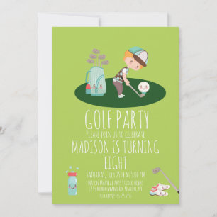 Jongens Golf Schattige Verjaardagsfeestje Groen Kaart