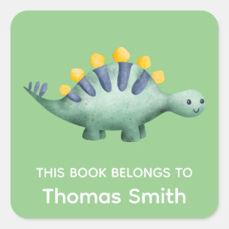 Jongens Groene Dinosaurussen en Naam Schoolboeken Vierkante Sticker