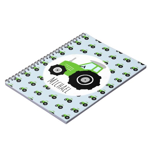 Jongen's Groene Tractor Pattern en Name Kinder Sch Notitieboek (Linkerzijde)