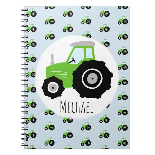 Jongen's Groene Tractor Pattern en Name Kinder Sch Notitieboek (Voorkant)