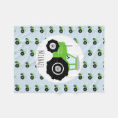 Jongen's Groene Tractorpatroon en naam Kinderen Fleece Deken (Voorkant (Horizontaal))