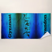 Jongens Gymnastiek Custom Naam Blauw Groene Strand Strandlaken (Voorkant)