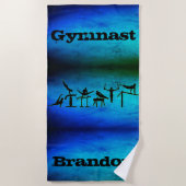 Jongens Gymnastiek Custom Naam Blauw Groene Strand Strandlaken (Voorkant)