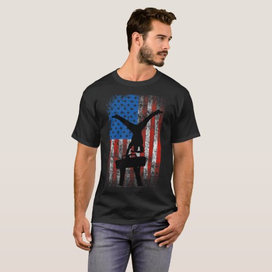 Jongens Gymnastiek Patriottische US Vlag Pommel Pa T-shirt (Voorkant volledig)