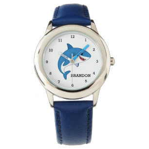 Jongens Haai Oceaan Vis Mooie Moderne Blauwe Kinde Horloge