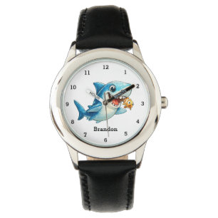 Jongens Haai Oceaan Vis Mooie Moderne Blauwe Kinde Horloge