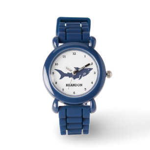 Jongens Haaien Oceaan Vis Mooie Moderne Blauwe Kin Horloge