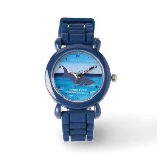 Jongens Haaien Oceaan Vis Mooie Moderne Blauwe Kin Horloge