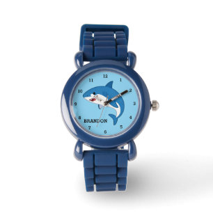 Jongens Haaien Oceaan Vis Mooie Moderne Blauwe Kin Horloge