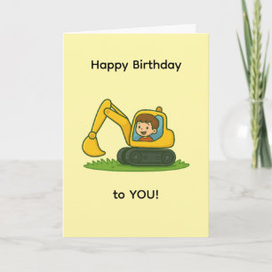 Jongen's Happy Birthday kaart met graafmachine ont