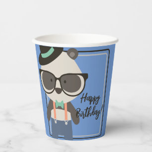 Jongens Hipster Mister Panda Beer Verjaardag Papieren Bekers