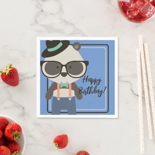 Jongens Hipster Mister Panda Beer Verjaardag Servet (Insitu)