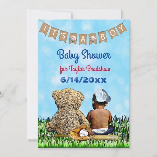 Jongens Honkbal Thema Etnisch Baby shower Kaart (Voorkant)