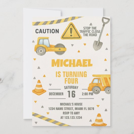 Jongens in aanbouw Verjaardag uitnodiging (Voorkant)