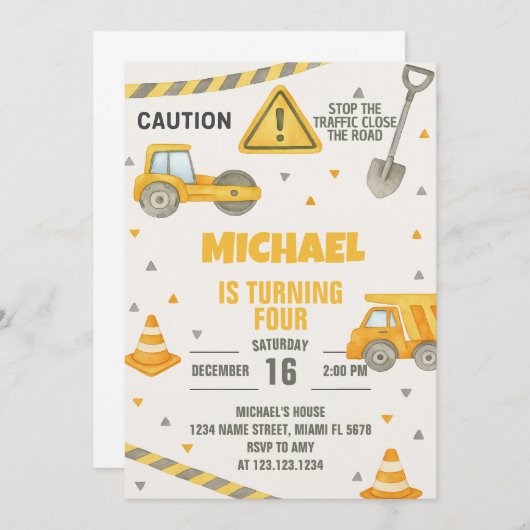 Jongens in aanbouw Verjaardag uitnodiging (Voorkant / Achterkant)