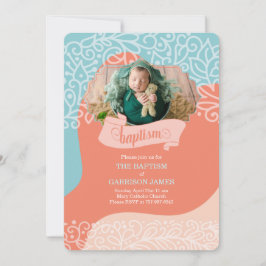 Jongens in Oranje en blauwe golven met foto-baptis Kaart