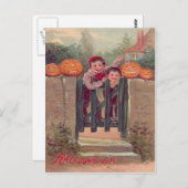 Jongens Jack O lantaarn pompoen hek Briefkaart (Voorkant / Achterkant)