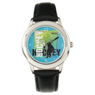 Jongens Jeugd Kleurrijke Abstract Hockey Speler Bl Horloge