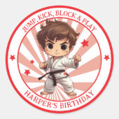 Jongens Karate Martial Arts Verjaardagsfeest Ronde Sticker (Voorkant)