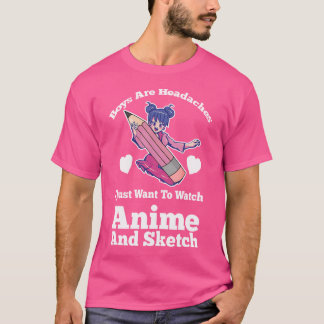 Jongens kijken anime en schetsen anime en ski t-shirt