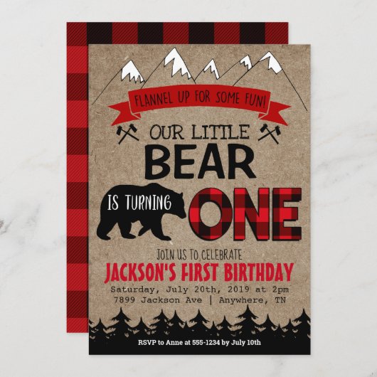 Jongens Kleine Beer Verjaardag Uitnodiging (Voorkant / Achterkant)