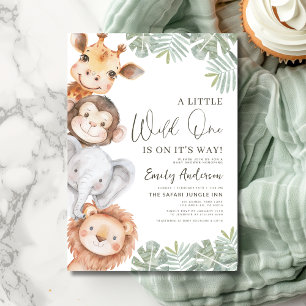 Jongens Kleine Wilde Een Safari Dieren Baby Shower Kaart