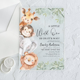 Jongens Kleine Wilde Safari Dieren Baby Shower Acryl Uitnodigingen