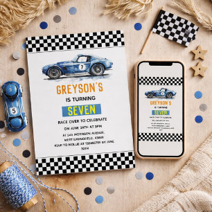 Jongens Koel Blauw Racen Auto Kinderen Verjaardag Kaart