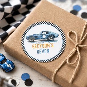 Jongens Koel Blauw Racen Auto Kinderen Verjaardag Ronde Sticker