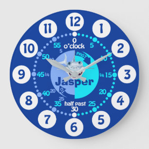 Jongens leren tijd blauw te vertellen met de naam  grote klok