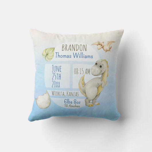 Jongens Leuke Groene T-Rex Keepsake Geboorte Stats Kussen (Achterkant)