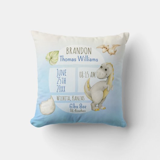 Jongens Leuke Groene T-Rex Keepsake Geboorte Stats Kussen (Voorkant)
