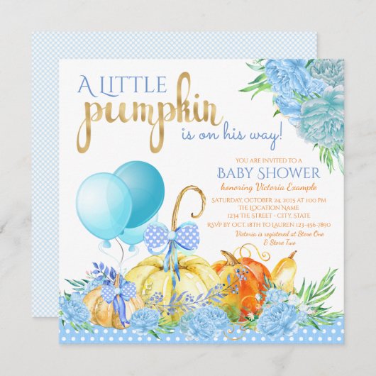Jongens Little Pumpkin Baby Shower Uitnodigingen (Voorkant / Achterkant)